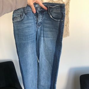 Mid rise side stripe cropped jeans